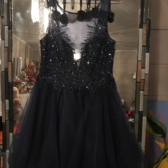 Evening Short Dress 
Beautiful Navy Blue - Picture 5 of 8